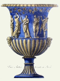 hand colored print of classical urn