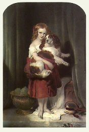 genre print, young girl and dog