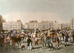 hand colored etching, Smithfield Horse Market, Dublin