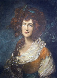 Miss Lindley, hand coloured portrait after gainsborough