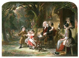 large hand colored print of children
