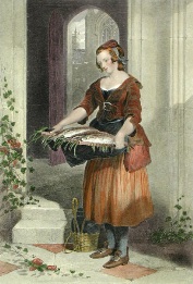 Angler's Daughter, hand colored genre print