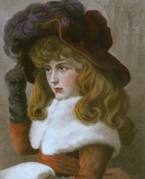 Winter, hand coloured print of female