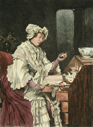 hand colored print of victorian lady after sadler