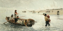 large hand colored print of fishermen