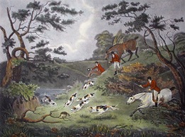 hand coloured fox hunting print