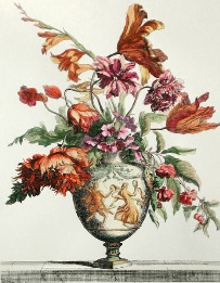 Flower Vases, hand coloured flower print