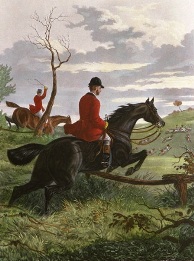 hand coloured fox hunting plate