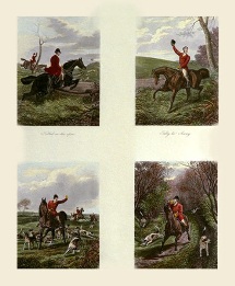 Hunting incidents, hand coloured etching