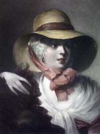 Monique, hand coloured print of girl in har