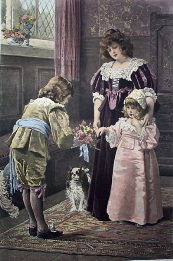 hand coloured genre print of young childrenof