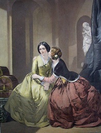 Sympathy, large hand colored print of two victorian women