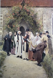 The Christening, hand colored print after sadler
