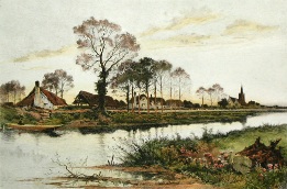 print of rural scene with river