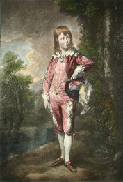 hand coloured print of Pink Boy after Gainsborough