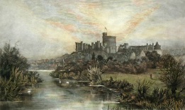 Windsor Castle, hand coloured etching