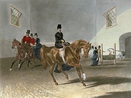Riding School, hand coloured equestrain print