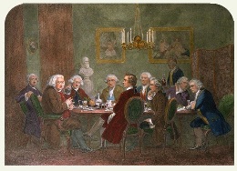 Literary Party at Joshua Reynold's, large hand colored print