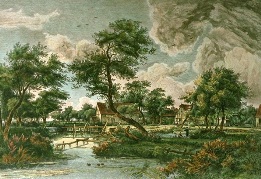 Village by the Water Mill, hand coloured