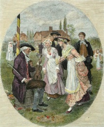 Fiddler Playing it Wrong, hand coloured print after caldecott