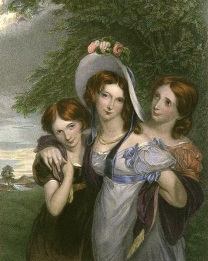 hand colored print of three woman