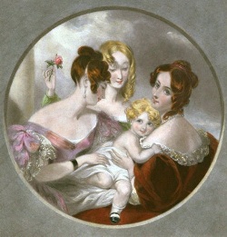 Rose of The Boudoir, hand colored print, women and child