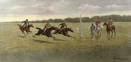 Trial, newmarket, hand colored horse print