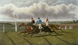 Run In, hand colored steeplechase print