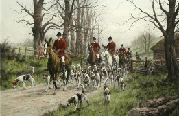 fox hunting, hand coloured print
