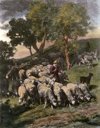 Shepherd and his Flock, traditional print
