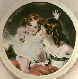 round hand colored print of children