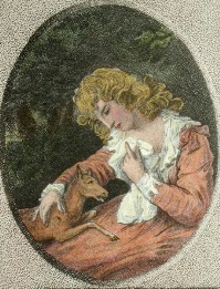 The Wounded Fawn, small hand coloured stipple etching