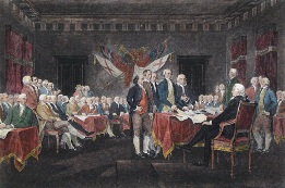 Declaration of Independence, hand colored etching