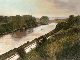 hand coloured print of the Thames at Pangbourne