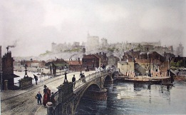 hand coloured print of Windsor, from Eton Bridge