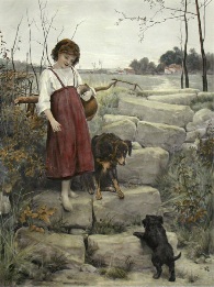print of country girl with puppy