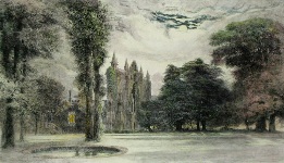 Abbey Ruins by Moonlight, hand colored print