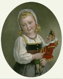 large hand coloured oval print of child
