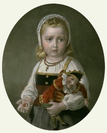 large hand colored oval print of child