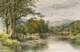 large hand colored welsh river scene