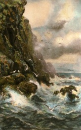Clearing Mists, seascape with cliffs