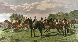 North Country Jockeys, large hand coloured steeplechasing print