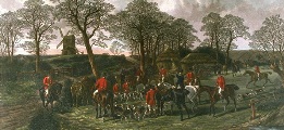 End of a Good Run, very large hand colored  fox hunting print