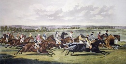 very large hand coloured horse racing print