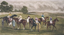 Paddock, hand coloured race horse print