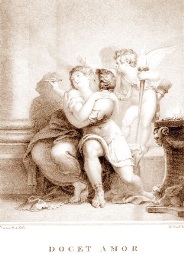 Docet Amor, sepia classical print of figures with cherub 