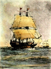 The Mayflower, hand colored print