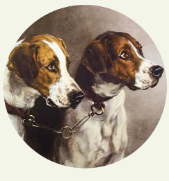 hand coloured print of hounds