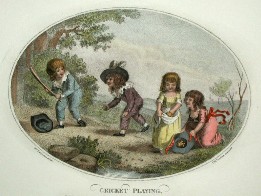 etching of children playing cricket