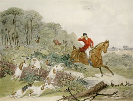 hand colored fox hunting plate